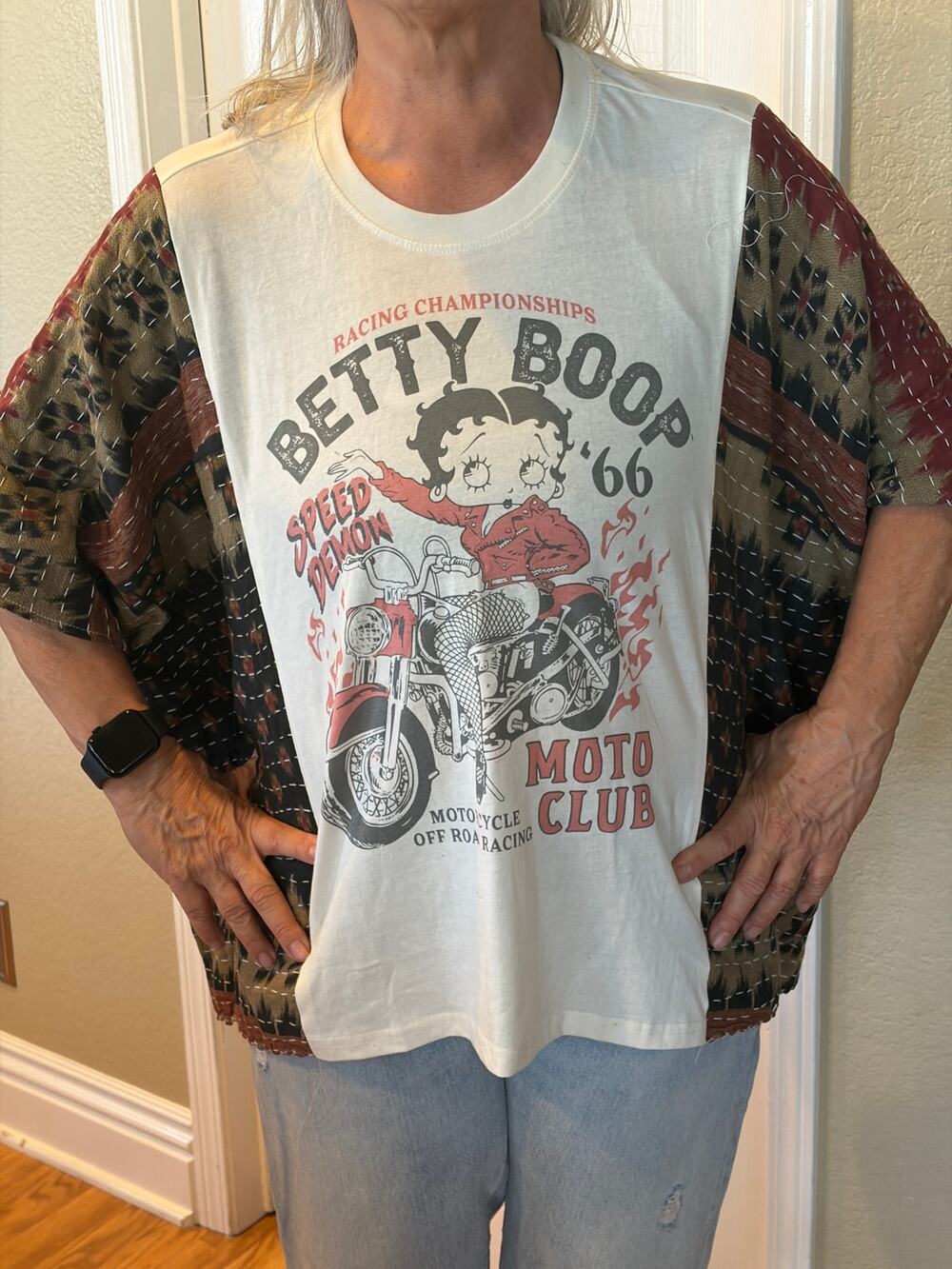Betty Boop Upcycled Kantha Tunic Top Shirt OS Handmade Boho